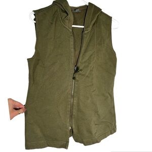 J.Jill olive green full zip hooded vest jacket size XS
